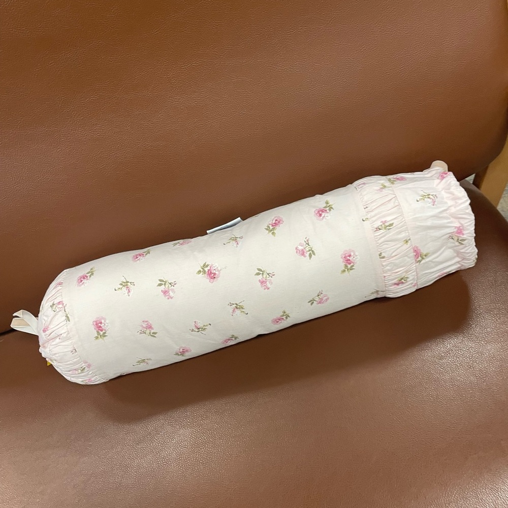 Shabby Chic Pink Floral Bolster Pillow - Picture 5 of 7